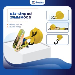 Dây Tăng Đơ 25mm 450kgs Màu Vàng Móc S